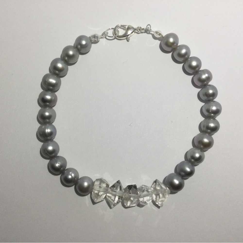 New Handmade Herkimer and Fresh Water Pearl Bracelet